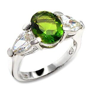 Sterling Silver Peridot Ring Size 7 8 9 Oval Green Cubic Zirconia Simulated 925